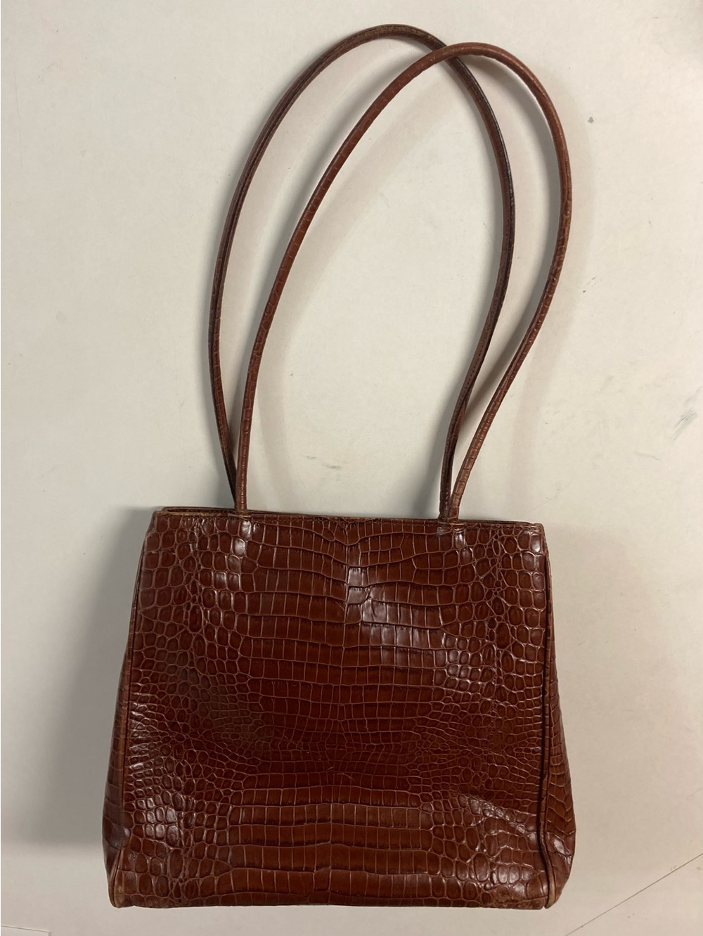 Italian Leather Cognac Croc Purse - Picture 2 of 14